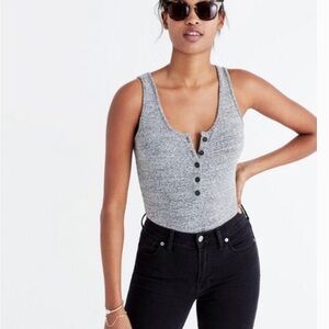 Madewell Gray Button-Front Bodysuit